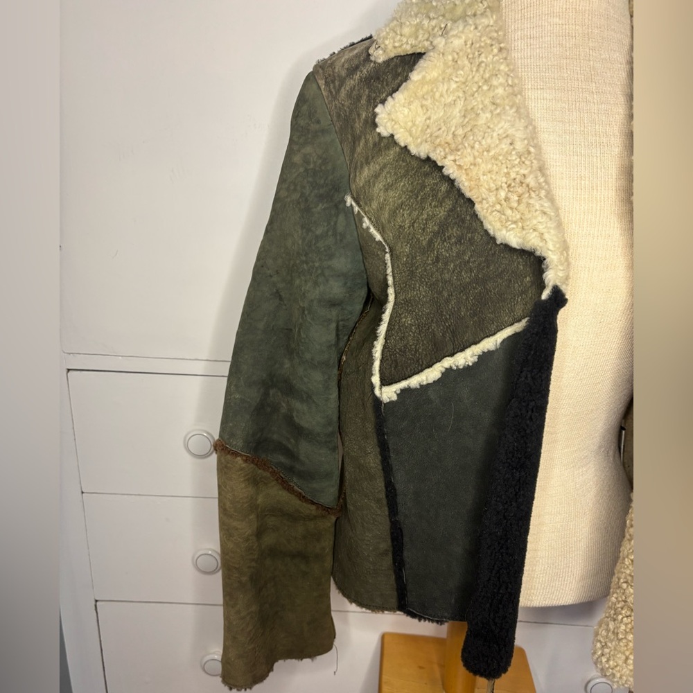 Vintage Patchwork Leather Jacket With Shearling - image 4